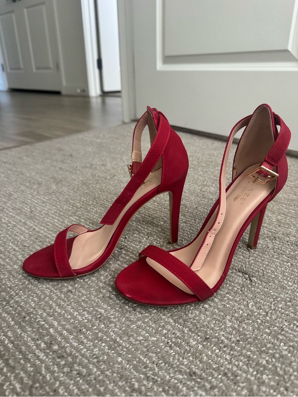 Red Suede Ankle-Strap Stiletto Sandals - Women's
